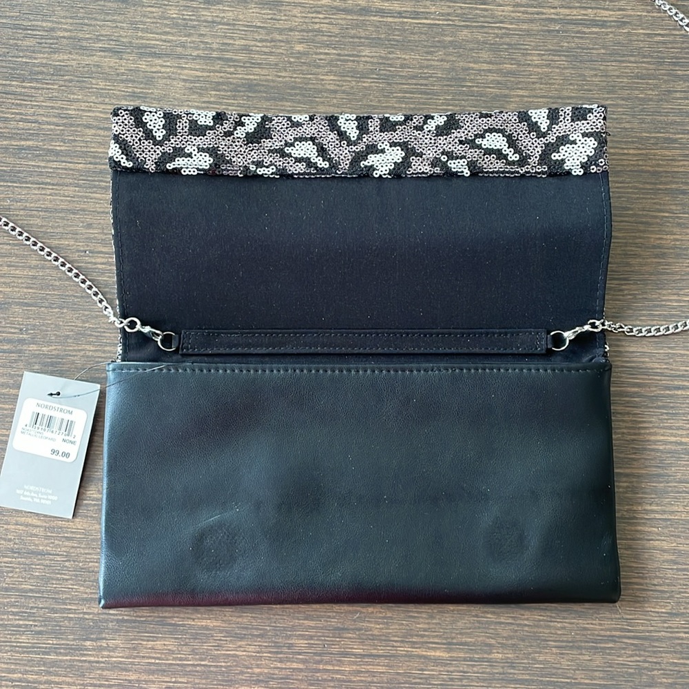 NORDSTROM METALLIC LEOPARD PRINT EVENING BAG CROSSBODY/CLUTCH NEW WITH TAGS - Picture 8 of 15